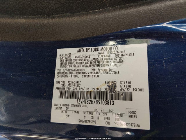 Продажа на аукционе авто 2008 Ford Mustang Gt Deluxe/gt Premium, vin: 1ZVHT82H785103813, номер лота: 44943731