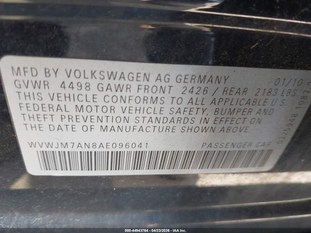Продаж на аукціоні авто 2010 Volkswagen Passat Komfort, vin: WVWJM7AN8AE096041, номер лоту: 44943764