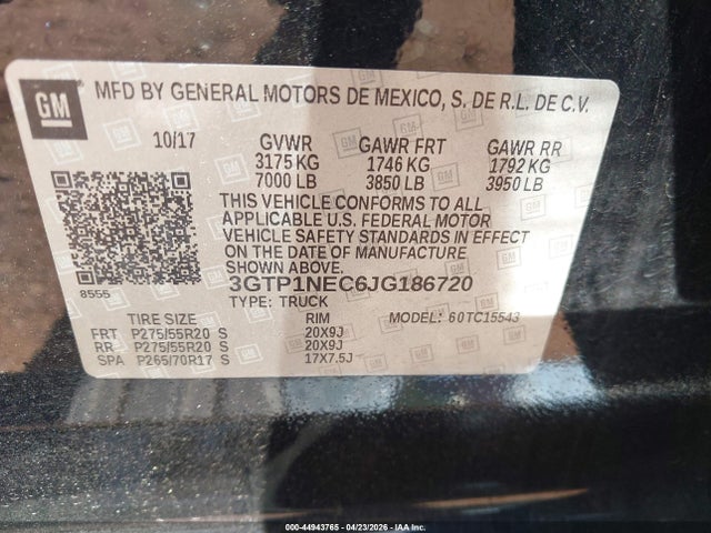 Продажа на аукционе авто 2018 Gmc Sierra 1500 Slt, vin: 3GTP1NEC6JG186720, номер лота: 44943765