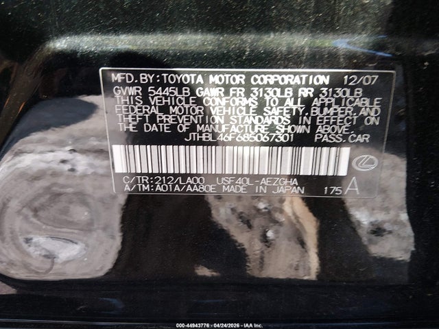 Продаж на аукціоні авто 2008 Lexus Ls 460, vin: JTHBL46F685067301, номер лоту: 44943776