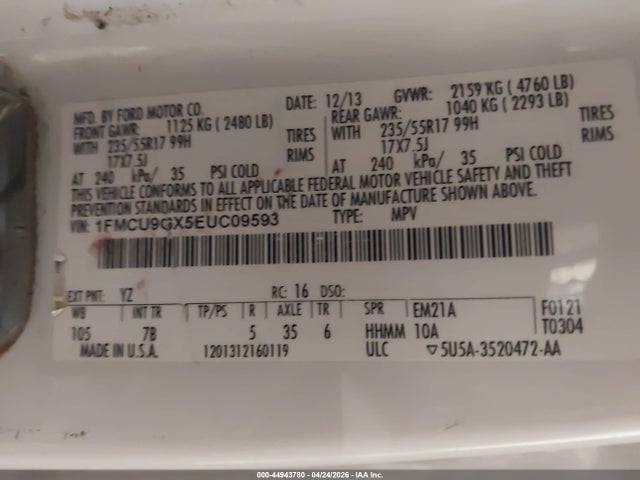 Aukcja sprzedaży 2014 Ford Escape Se, vin: 1FMCU9GX5EUC09593, numer aukcji: 44943780