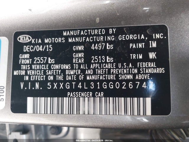 5XXGT4L31GG026747 KIA Optima Lx