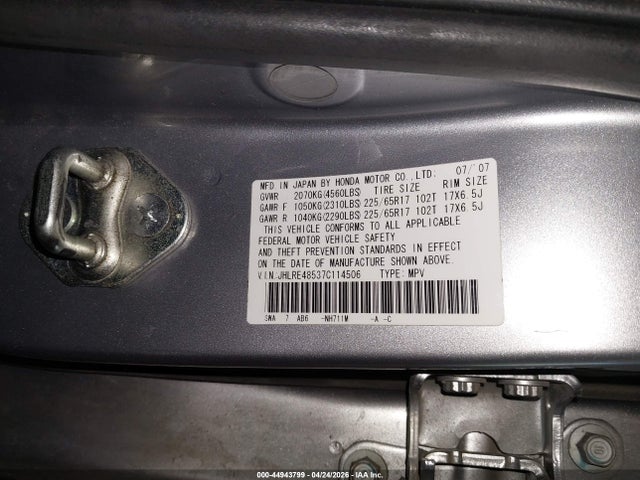 Aukcja sprzedaży 2007 Honda Cr-v Ex, vin: JHLRE48537C114506, numer aukcji: 44943799