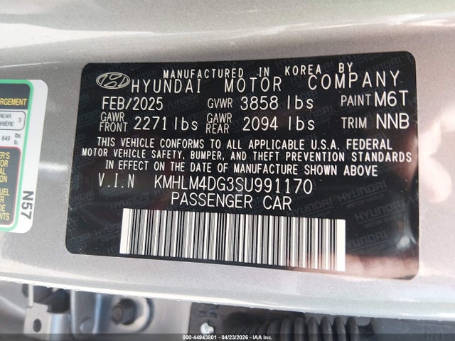44943801 :رقم المزاد ، KMHLM4DG3SU991170 vin ، 2025 Hyundai Elantra Sel Sport مزاد بيع