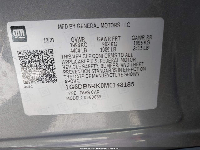 2021 Cadillac Ct4 Premium Luxury მანქანა იყიდება აუქციონზე, vin: 1G6DB5RK0M0148185, აუქციონის ნომერი: 44943818