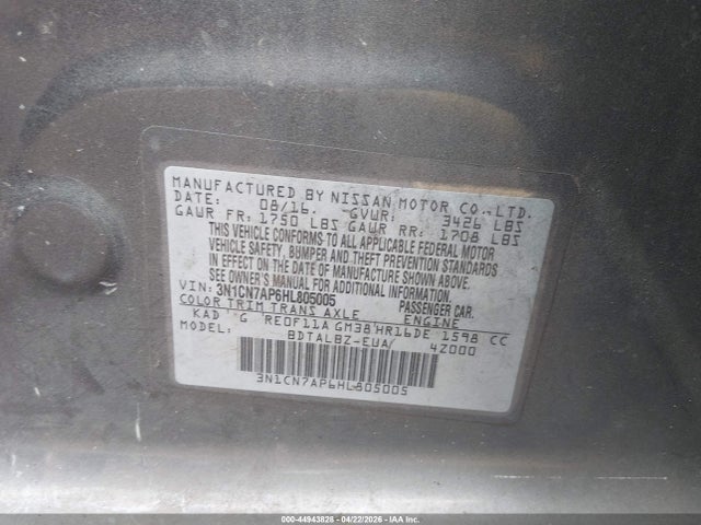3N1CN7AP6HL805005 Nissan Versa 1.6 S/1.6 S+/1.6 Sl/1.6 Sv