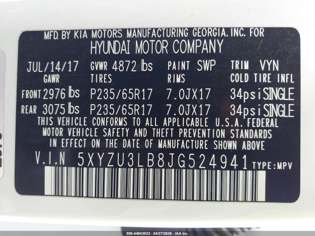 5XYZU3LB8JG524941 Hyundai Santa Fe Sport 2.4l