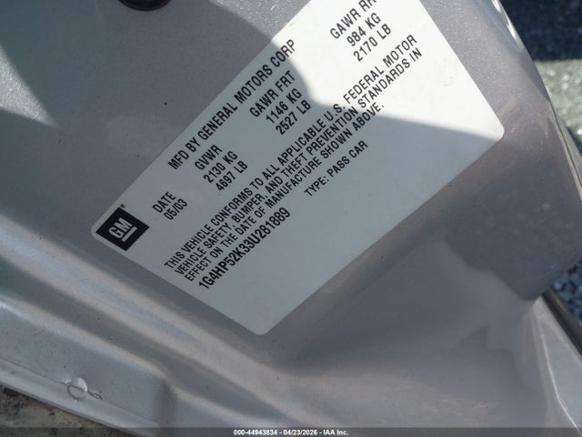 2003 Buick Lesabre Custom მანქანა იყიდება აუქციონზე, vin: 1G4HP52K33U281889, აუქციონის ნომერი: 44943834