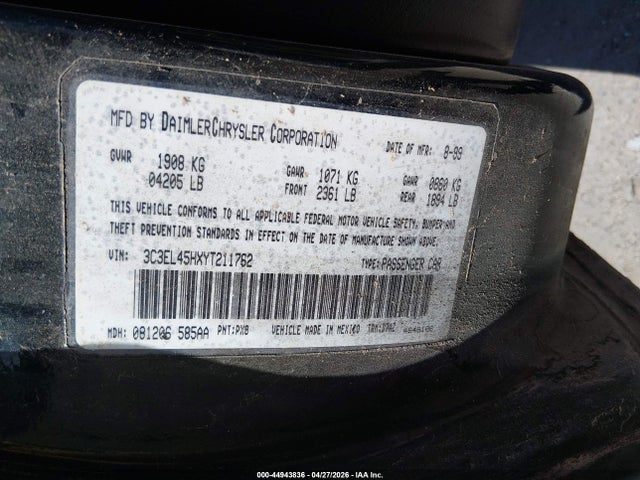 2000 Chrysler Sebring Jx მანქანა იყიდება აუქციონზე, vin: 3C3EL45HXYT211762, აუქციონის ნომერი: 44943836