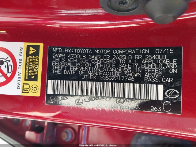 44943838 :رقم المزاد ، JTHBK1GG5G2217746 vin ، 2016 Lexus Es 350 مزاد بيع