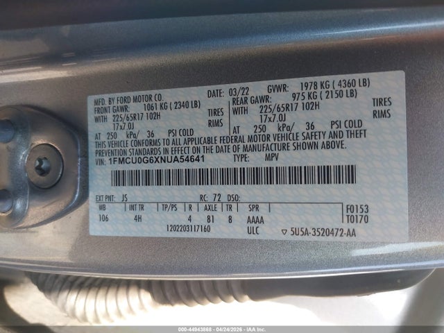 1FMCU0G6XNUA54641 Ford ESCAPE SE
