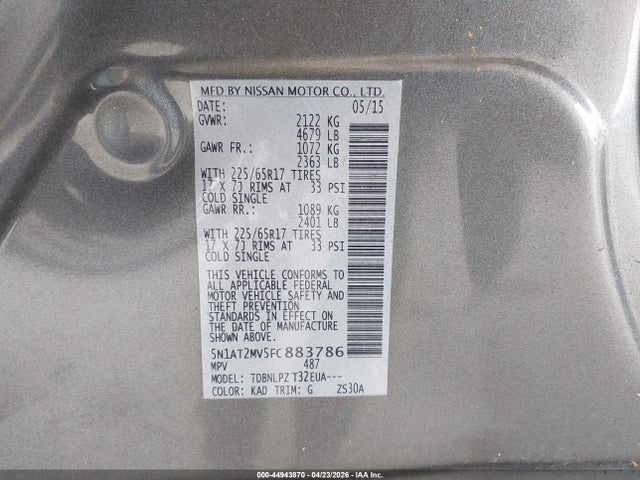 5N1AT2MV5FC883786 Nissan Rogue S/sl/sv