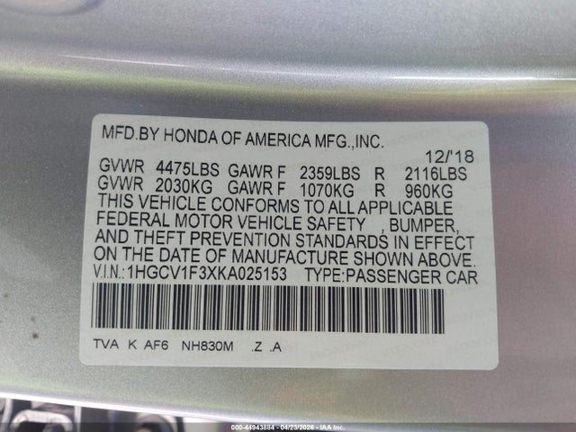 1HGCV1F3XKA025153 Honda Accord Sport