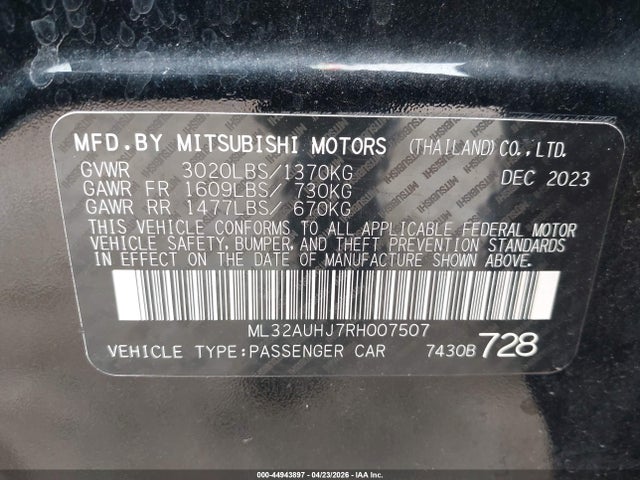 ML32AUHJ7RH007507 Mitsubishi Mirage Es/le