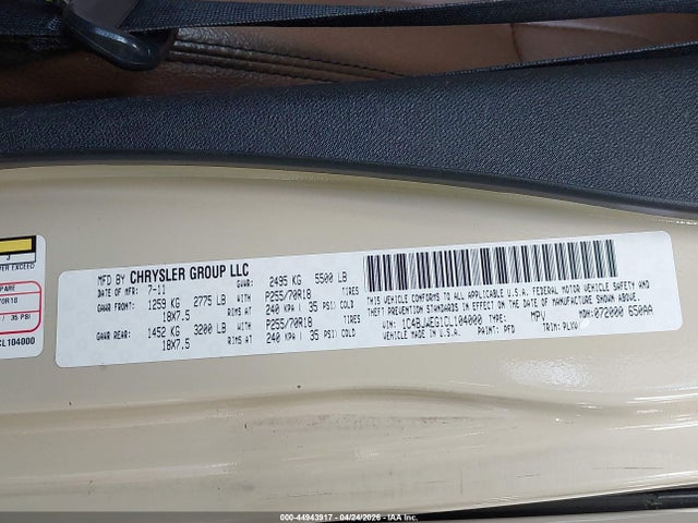 Aukcja sprzedaży 2012 Jeep Wrangler Unlimited Sahara, vin: 1C4BJWEG1CL104000, numer aukcji: 44943917