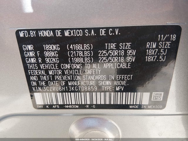 3CZRU6H13KG708859 Honda HR-V SPORT