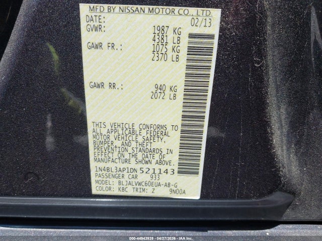 Aukcja sprzedaży 2013 Nissan Altima 3.5 Sl, vin: 1N4BL3AP1DN521143, numer aukcji: 44943939