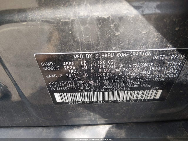 Aukcja sprzedaży 2019 Subaru Outback 2.5i Limited, vin: 4S4BSANC1K3202158, numer aukcji: 44943942