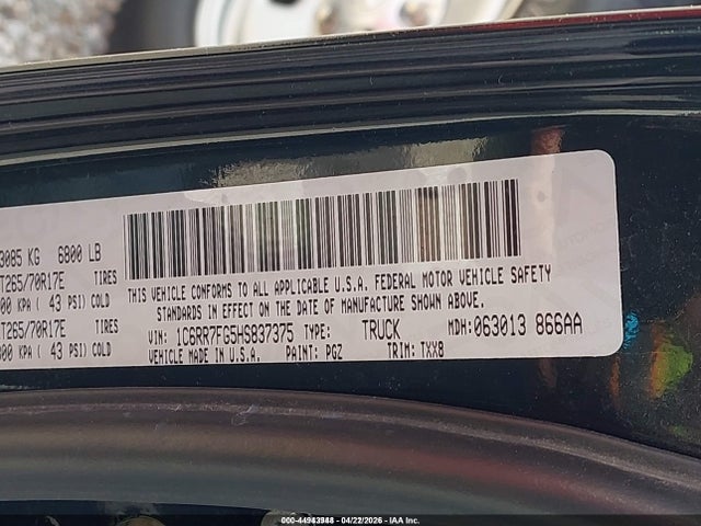 Продаж на аукціоні авто 2017 Ram 1500 Tradesman  4x4 6'4 Box, vin: 1C6RR7FG5HS837375, номер лоту: 44943948