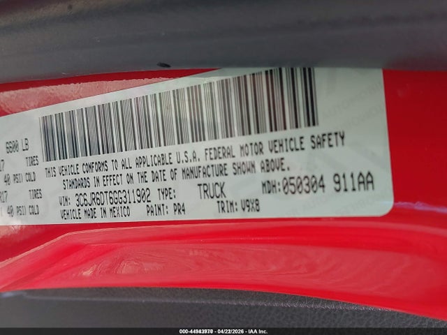 Продаж на аукціоні авто 2016 Ram 1500 Tradesman, vin: 3C6JR6DT6GG311902, номер лоту: 44943970