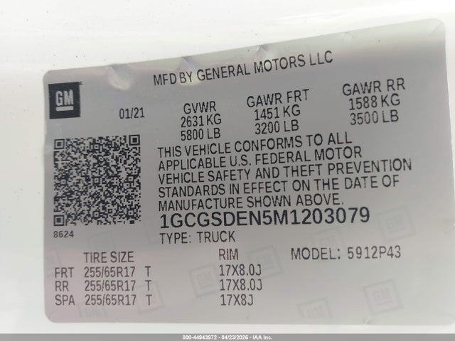 2021 Chevrolet Colorado 2wd  Short Box Z71 მანქანა იყიდება აუქციონზე, vin: 1GCGSDEN5M1203079, აუქციონის ნომერი: 44943972