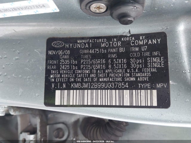 Продаж на аукціоні авто 2009 Hyundai Tucson Gls, vin: KM8JM12B99U037854, номер лоту: 44943998