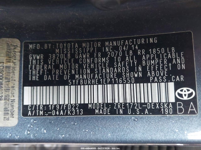 Toyota Corolla S Plus 2014 5YFBURHE1EP116550 Image 9