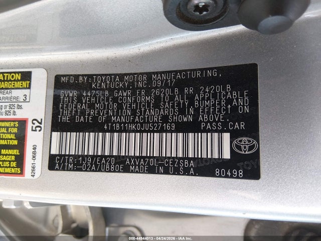 Aukcja sprzedaży 2018 Toyota Camry Se, vin: 4T1B11HK0JU527169, numer aukcji: 44944013