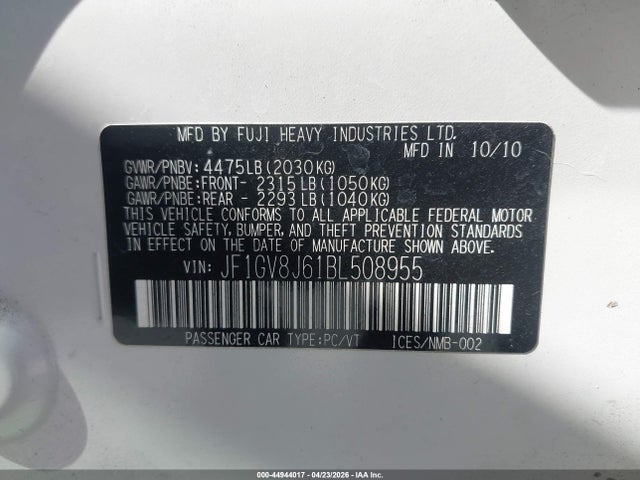 Aukcja sprzedaży 2011 Subaru Impreza Wrx Sti, vin: JF1GV8J61BL508955, numer aukcji: 44944017