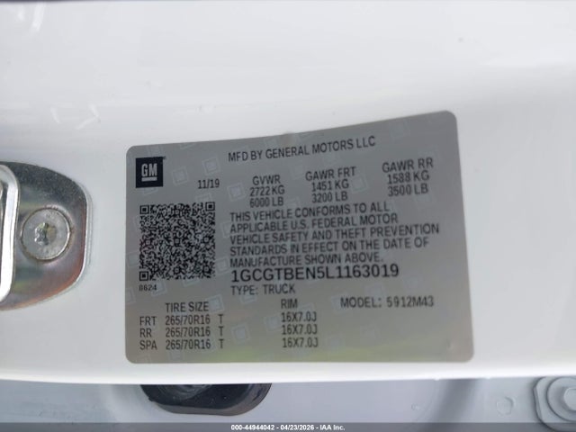 2020 Chevrolet Colorado 4wd  Short Box Wt მანქანა იყიდება აუქციონზე, vin: 1GCGTBEN5L1163019, აუქციონის ნომერი: 44944042