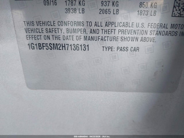 44944044 :رقم المزاد ، 1G1BF5SM2H7136131 vin ، 2017 Chevrolet Cruze Premier Auto مزاد بيع