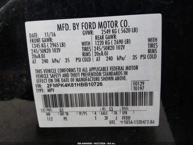 Aukcja sprzedaży 2017 Ford Edge Titanium, vin: 2FMPK4K81HBB10726, numer aukcji: 44944050