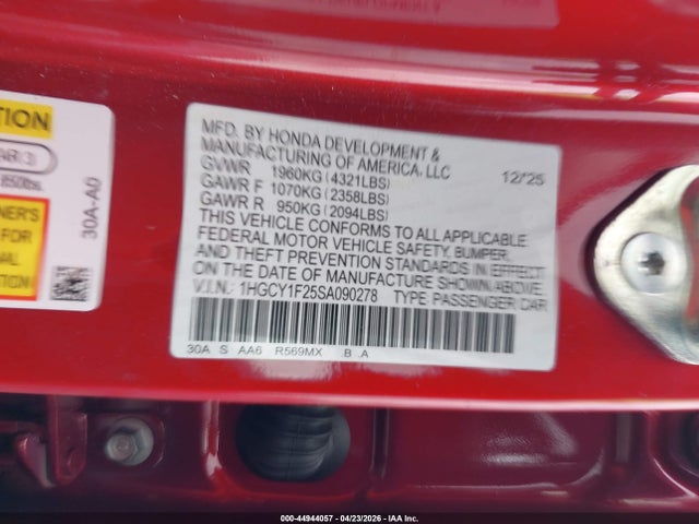 Продажа на аукционе авто 2025 Honda Accord Lx, vin: 1HGCY1F25SA090278, номер лота: 44944057