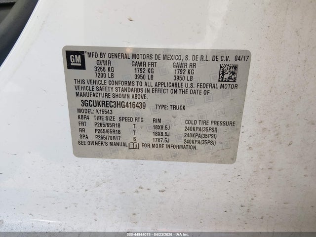 3GCUKREC3HG416439 Chevrolet Silverado 1500 2lt
