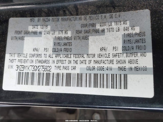 3MZBM1K73GM275802 Mazda Mazda3 I Sport