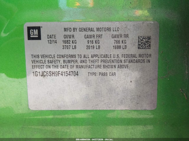 1G1JC6SH9F4154704 Chevrolet Sonic Lt Auto
