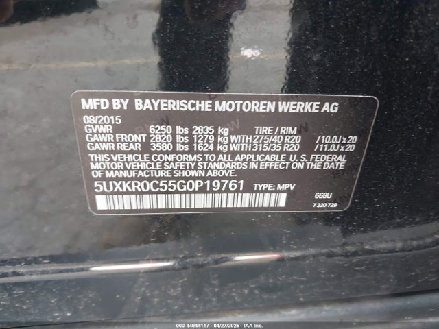 2016 Bmw X5 Xdrive35i მანქანა იყიდება აუქციონზე, vin: 5UXKR0C55G0P19761, აუქციონის ნომერი: 44944117