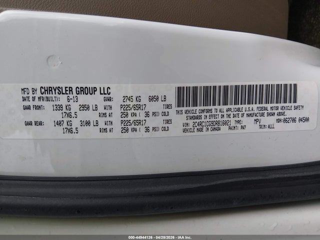 Продаж на аукціоні авто 2013 Chrysler Town & Country Touring-l, vin: 2C4RC1CG9DR816021, номер лоту: 44944126