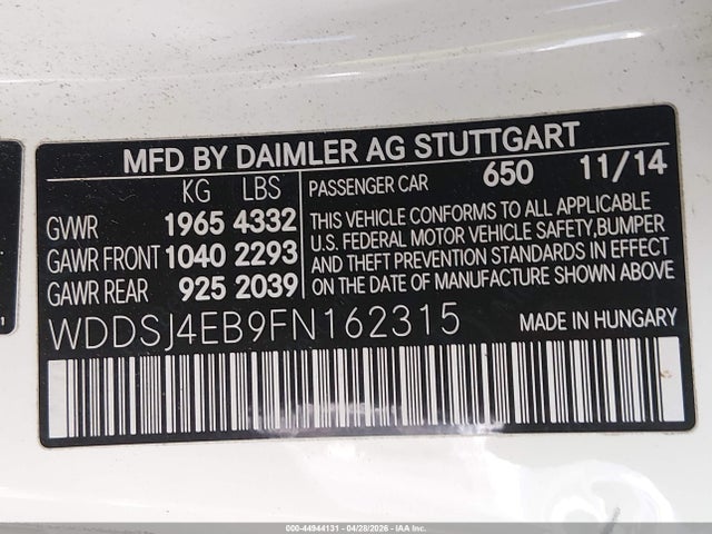 Aukcja sprzedaży 2015 Mercedes-benz Cla 250, vin: WDDSJ4EB9FN162315, numer aukcji: 44944131