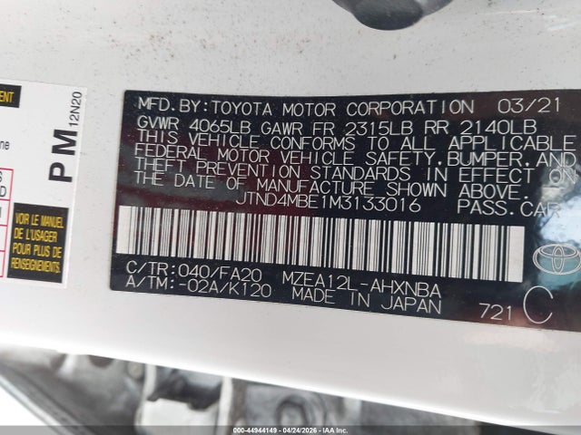 Toyota Corolla Se Nightshade Edition 2021 JTND4MBE1M3133016 Image 9