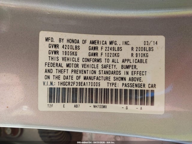 Honda ACCORD LX 2014 1HGCR2F39EA170005 Image 9