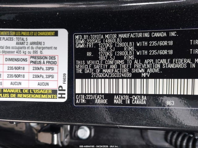 Aukcja sprzedaży 2025 Lexus Nx 250 Premium, vin: 2T2GDCAZ3SC024699, numer aukcji: 44944165