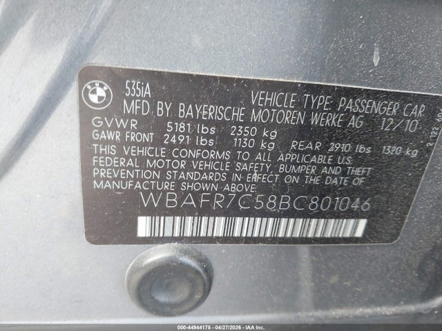 44944175 :رقم المزاد ، WBAFR7C58BC801046 vin ، 2011 Bmw 535i مزاد بيع