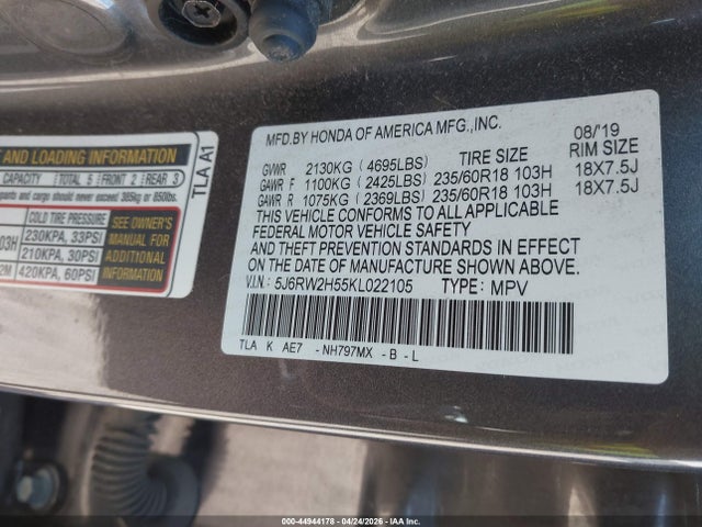 Honda CR-V EX 2019 5J6RW2H55KL022105 Image 9