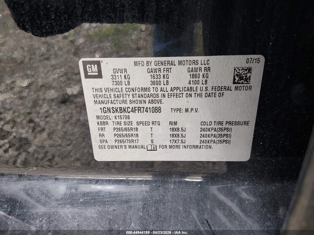 Chevrolet Tahoe Lt 2015 1GNSKBKC4FR741088 Image 9