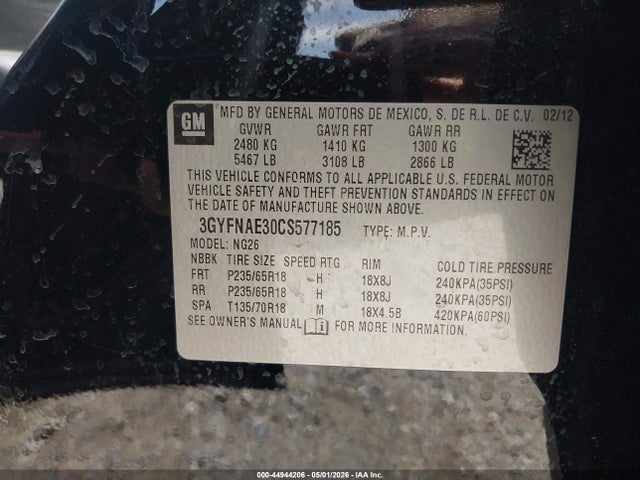 Aukcja sprzedaży 2012 Cadillac Srx Luxury Collection, vin: 3GYFNAE30CS577185, numer aukcji: 44944206