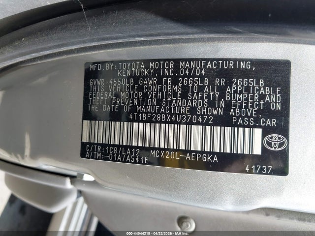 44944218 :رقم المزاد ، 4T1BF28BX4U370472 vin ، 2004 Toyota Avalon Xls مزاد بيع