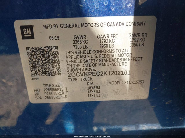 Продажа на аукционе авто 2019 Chevrolet Silverado 1500 Ld Lt, vin: 2GCVKPEC2K1202101, номер лота: 44944228