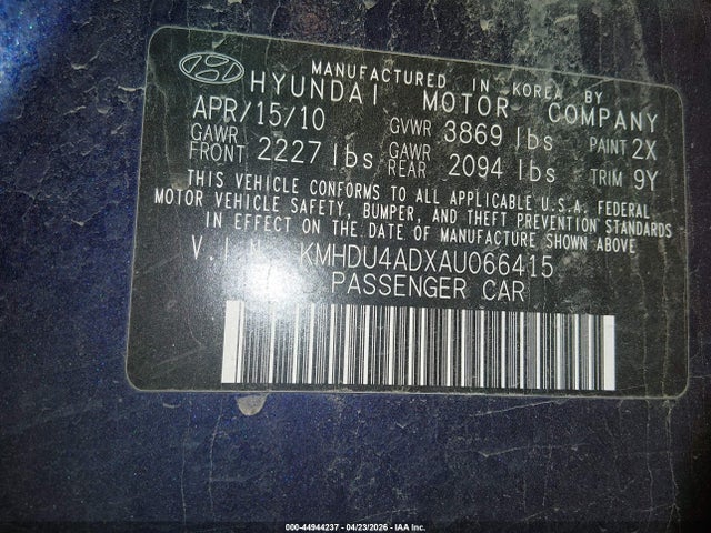 Продаж на аукціоні авто 2010 Hyundai Elantra Gls, vin: KMHDU4ADXAU066415, номер лоту: 44944237