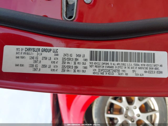 Продажа на аукционе авто 2014 Dodge Journey R/t, vin: 3C4PDCEG0ET248799, номер лота: 44944244